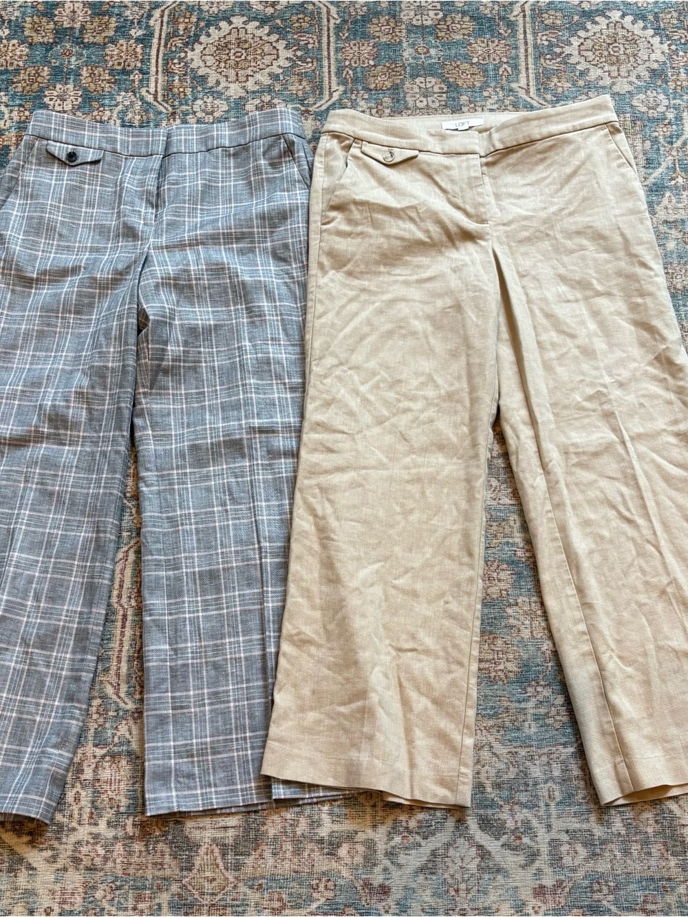 LOFT wide-leg trousers (grey plaid, light beige)